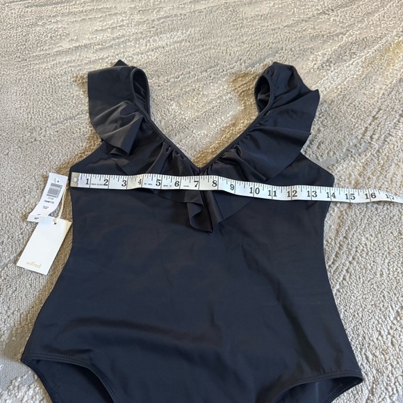 Aritzia Wilfred Danette Black Ruffle Bodysuit v neck plunge 72145 small new - Picture 3 of 7